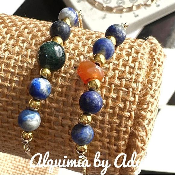 Lapis lazuli gold dainty statement colorful adjustable rope tennis bracelet - Picture 1 of 7